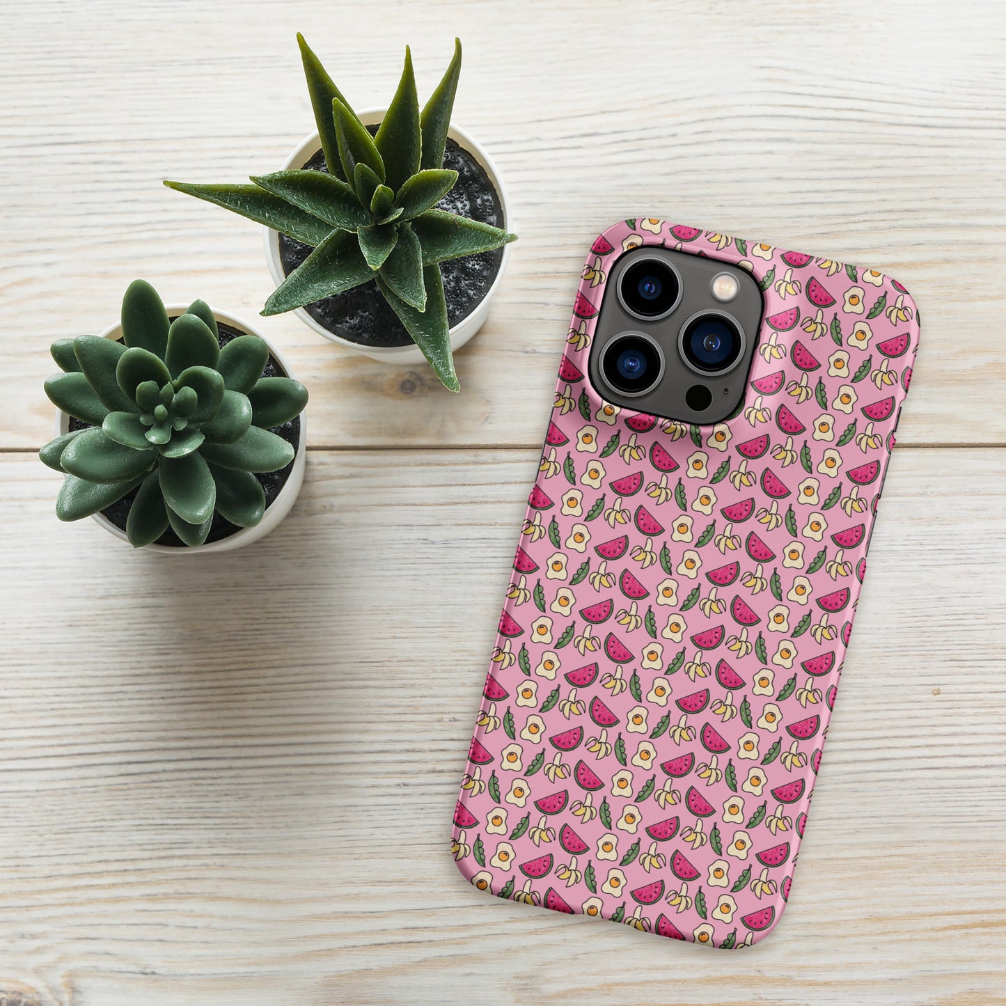 Harry Styles phone case with watermelon, egg, peas and banana design