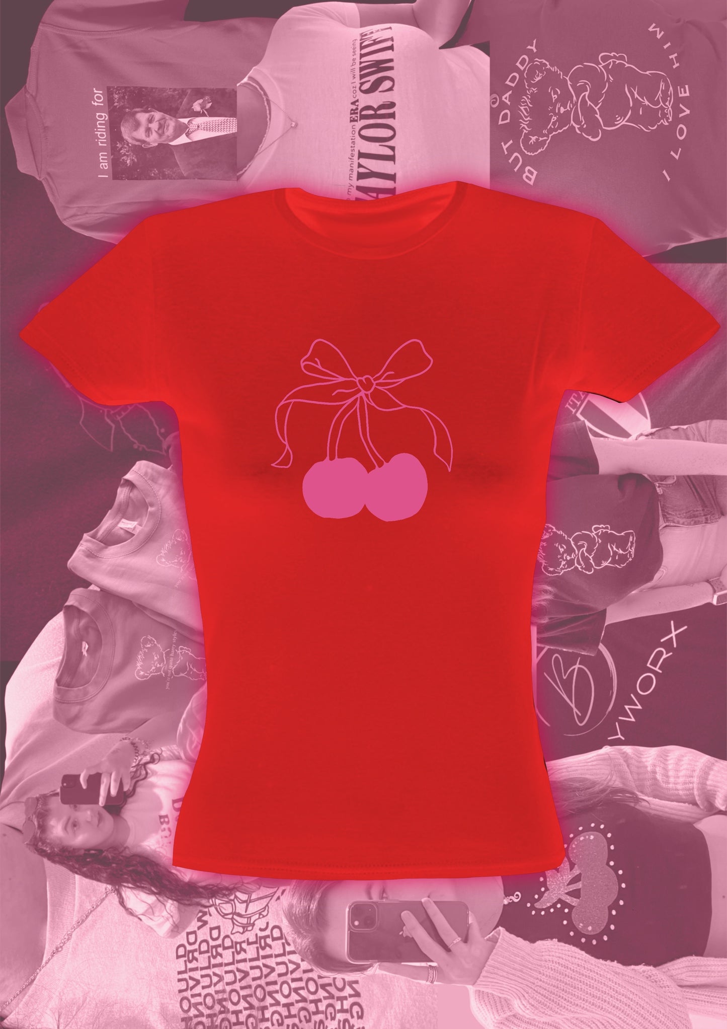 Pink Cherry Bow Baby Tee