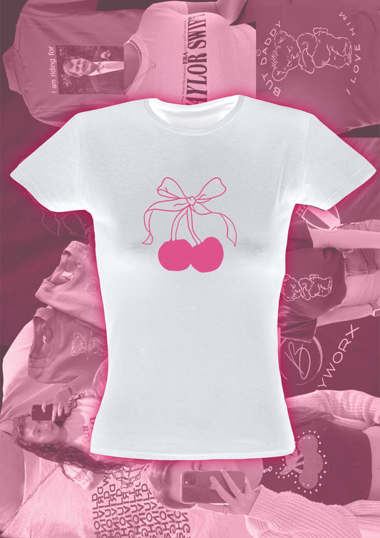 Pink Cherry Bow Baby Tee