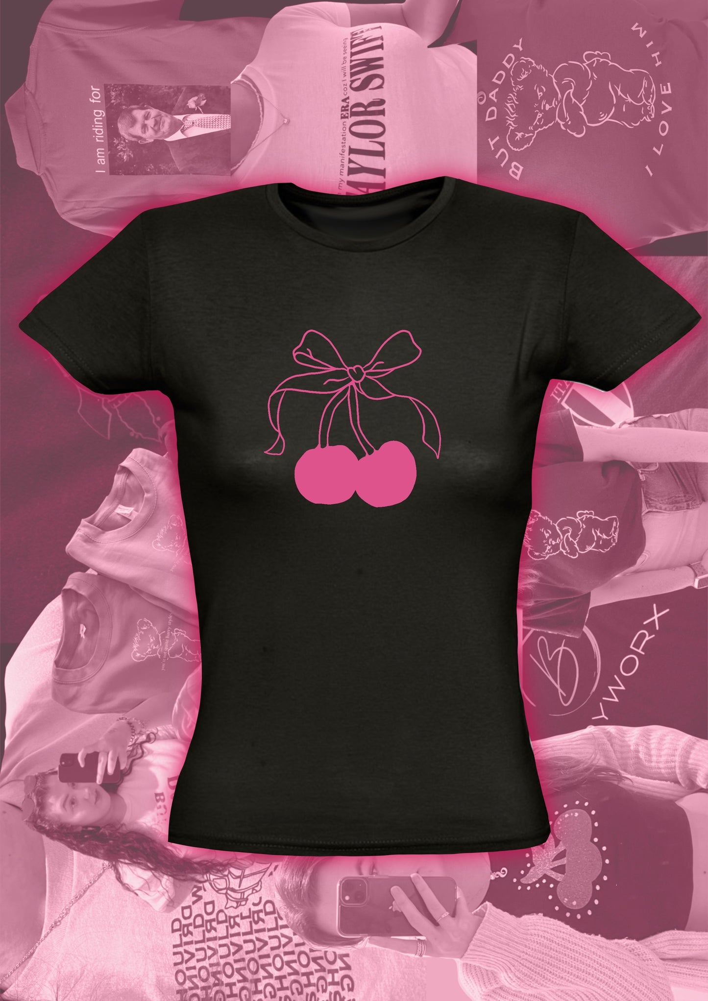 Pink Cherry Bow Baby Tee