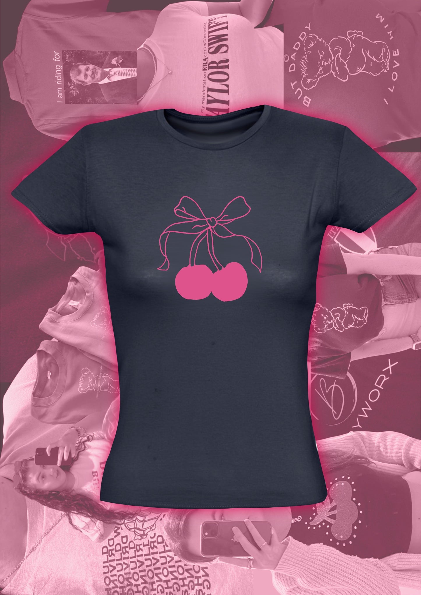 Pink Cherry Bow Baby Tee